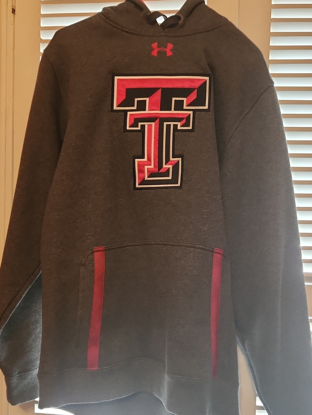 Under Armour Charcoal Gray Hoodie with Red Texas Tech Logo